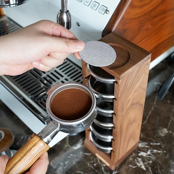 watchget Espresso Filter Basket Stand Portafilter Filter Basket Holder Rack Wooden Espresso Portafilter Precision Basket Storage Stand for 58mm Espresso Machines and 58mm Coffee Puck Screen