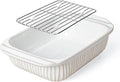 Artena Baking Dish 2.3 Quarts, Casserole Dishes For Oven, Baking Pan With Handles, Lasagna Pan Deep, Large Casserole Dish, Rectangular Ceramic Bakeware (White, With Rack)