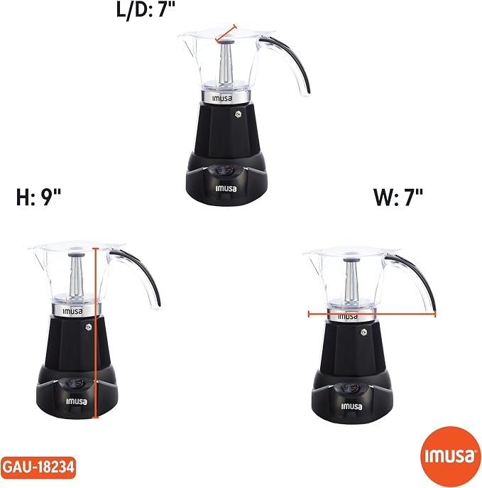 Imusa 6 or 3 Cup Electric Espresso Maker Black Coffee Machine for Cuban Coffee, Moka and Espresso Drinks (Pack of 2)