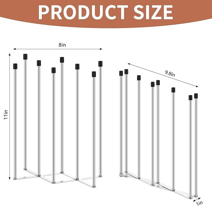 2 Pcs Foldable Bottle Drying Rack Stainless Steel Plastic Bag Drying Racks with Silicone Caps 8 Poles Space-Saving Countertop Organizer Dryer Rack for Cup Water Bottles Dish Plate Bag