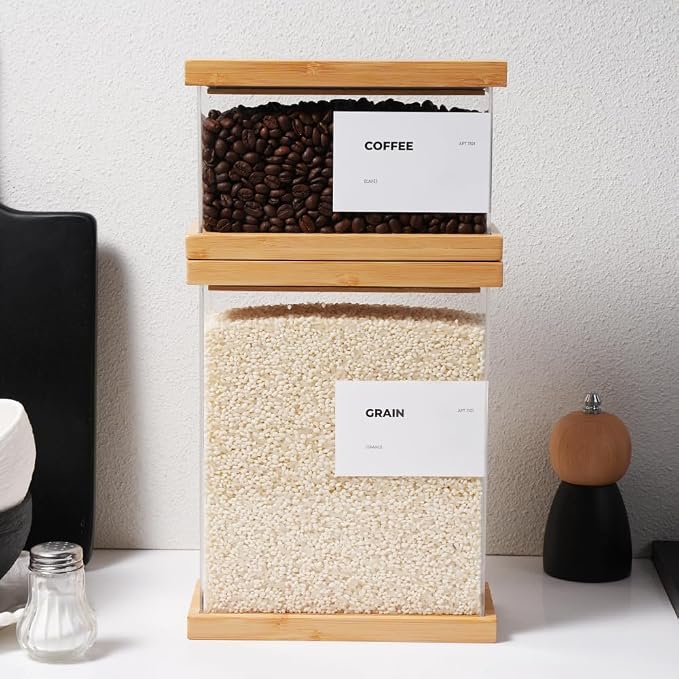APT 1101 Bamboo Food Dispenser | Kitchen Organizers and Storage | Airtight Pantry Organizers and Storage Container | Cereal, Rice, Flour, Snack Storage (2, Large)