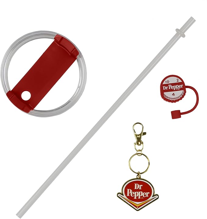 Culture Fly Dr Pepper 30-oz Stainless Steel Tumbler Cup Set with Handle Straw Cover Topper Retro Logo Keychain Insulated Travel Mug