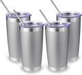 Volhoply 20oz Stainless Steel Tumbler with Lid and Straw Bulk 4 Pack,Double Wall Insulated Travel Iced Coffee Mug Fits Cup Holder,Powder Coated Cups for Hot/Cold Drinks,Christmas Gifts（Gray,4 Set）