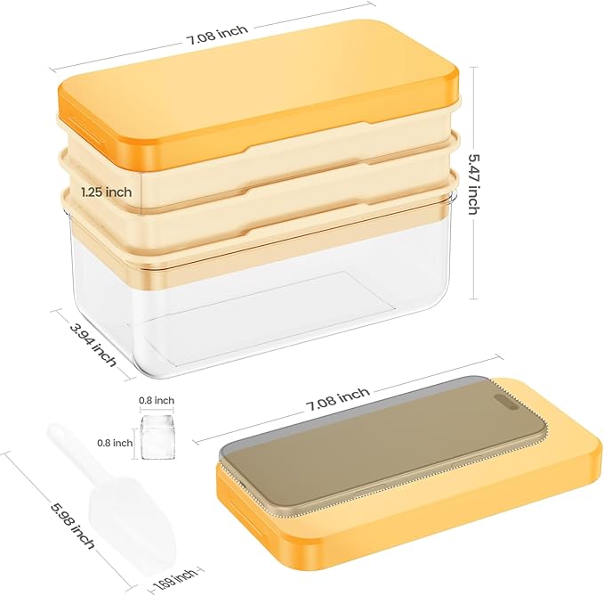 PHINOX Ice Cube Tray with Lid and Bin, 3 Pack Plastic Ice Cube Tray Molds, 84 pcs Ice Trays for freezer, Chilling Drinks, Whiskey & Cocktails, with Ice Container and Ice Scoop, BPA-Free