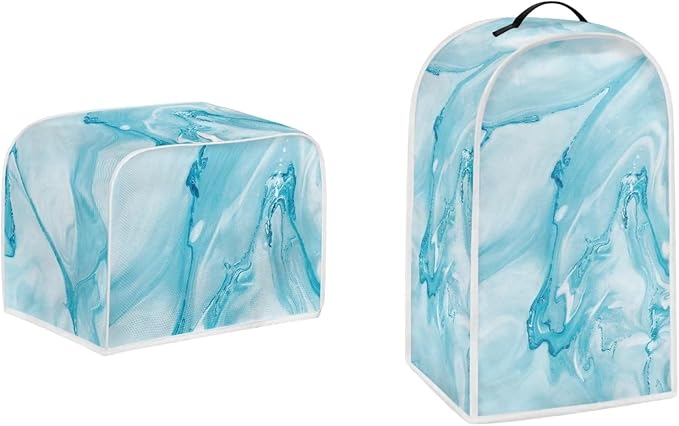 White Blue Marble Texture Pattern Appliance Covers Set Washable Kitchen Blender Dust Cover Bread Maker Toaster Cover 2 Slice Kitchen Accessories