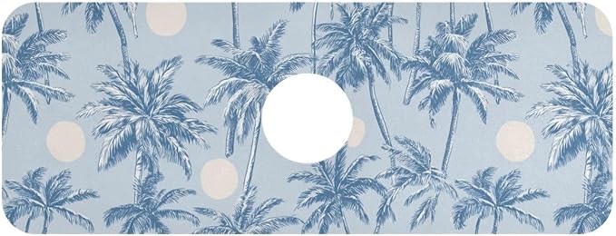 Kitchen Sink Splash Guard 1 PC 14.7 Inch Sink Faucet Mat Splash Guard for Bathroom Countertop Water Absorbent Foldable Cuttable Soft Washable Light Blue Palm Trees and Sun
