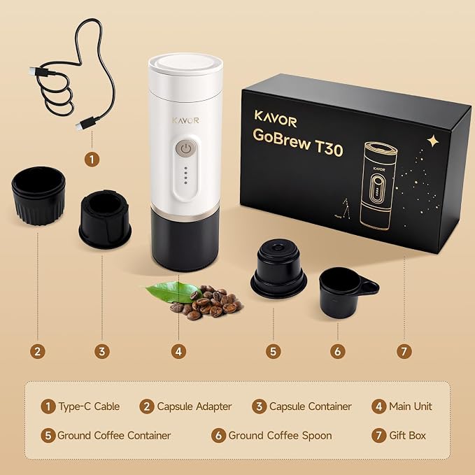 Portable Espresso Machine, 2-in-1 Travel Coffee Maker | 7800mAh battery, hot/cold brew with fast self-heat, for camping RV hiking office, compatible with ground coffee & NS capsules
