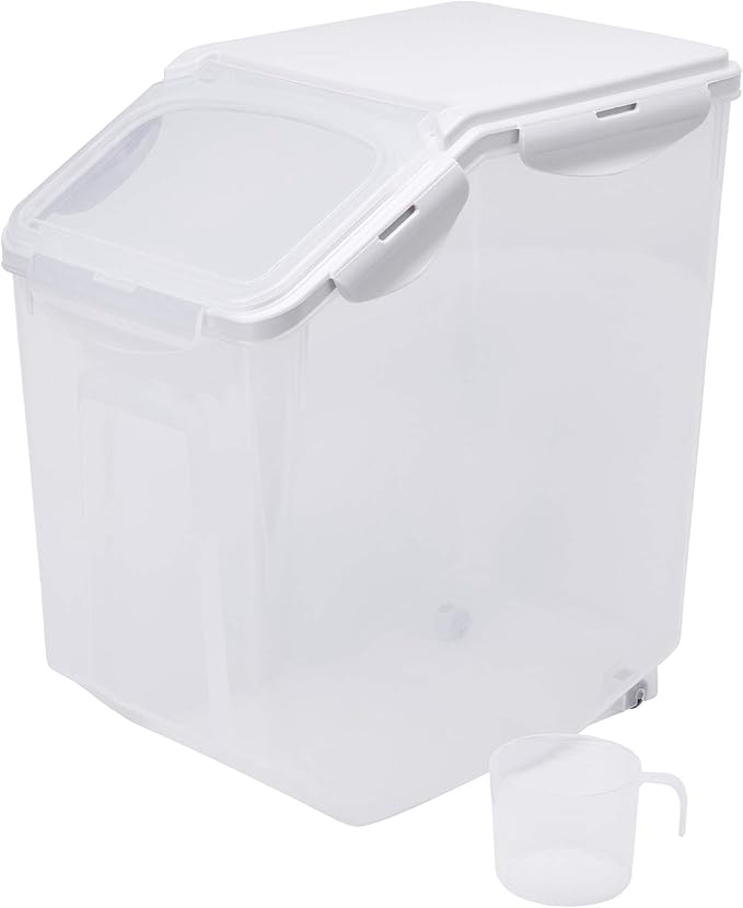 HANAMYA 15 Liter / 30 lbs Rice Storage Container with Measuring Cup, BPA free, For Rice | Grain | Pet Food | Flour, 1 count, Clear