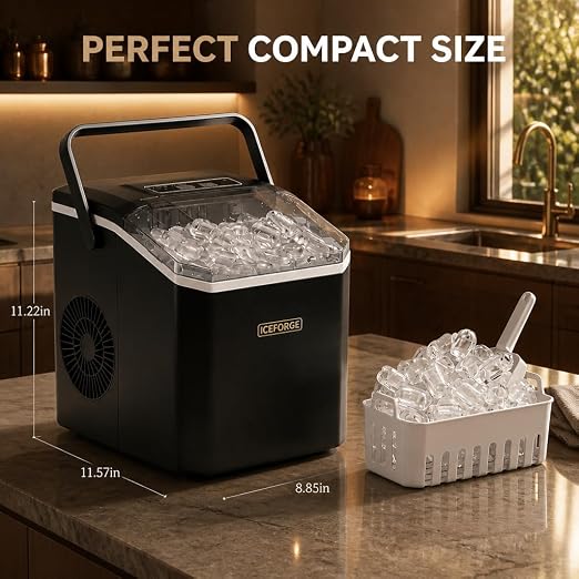 Countertop Ice Maker, Portable Ice Maker Machine, 6-Minute Fast Bullet Ice Maker with Self-Cleaning, Compact Ice Machine with Handle, Basket & Scoop for Kitchen, Home, Office, RV Camping,Black