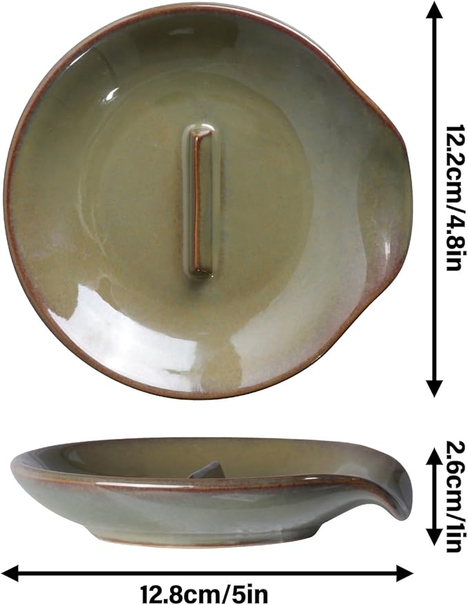Egg Cracker Spoon Holder, Spoon Rest for Kitchen, Ceramic Spoon Holder for Stove Top, Cooking Spoon Holder,Heat Resistant Utensil Rest for Countertop, Dishwasher Safe, Blue (Green)