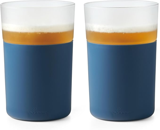 Rabbit Freezable Beer Glass Set of 2 with Cooling Gel Packs and Silicone Sleeves - Slate, Insulated Freezer Beer Glasses That Keep Beer Cold for Hours