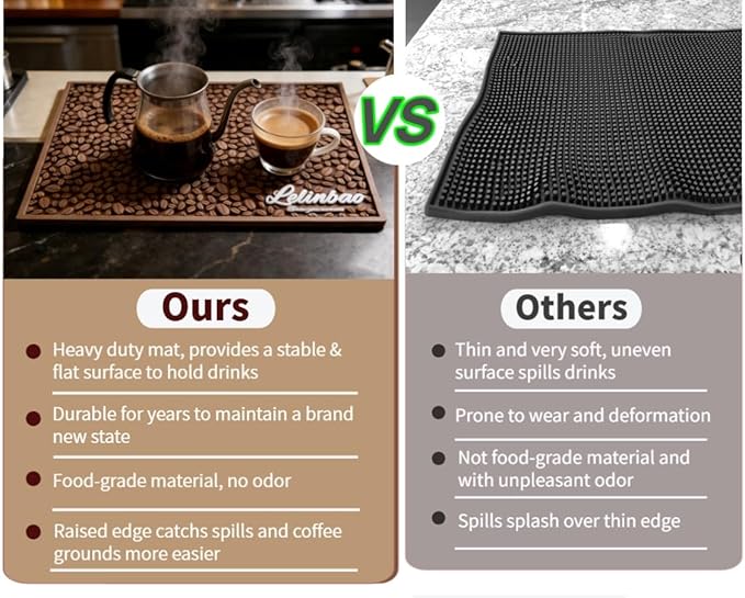 Bar Mats for Countertops, Heavy Duty Rubber Mat, 3D Coffee Bean Coffee Bar Mat, Dish Drying Mat for Kitchen, Restaurant, Coffee Bar Essentials, Non-Slip Drip Tray Mat(Coffee,18"x12")