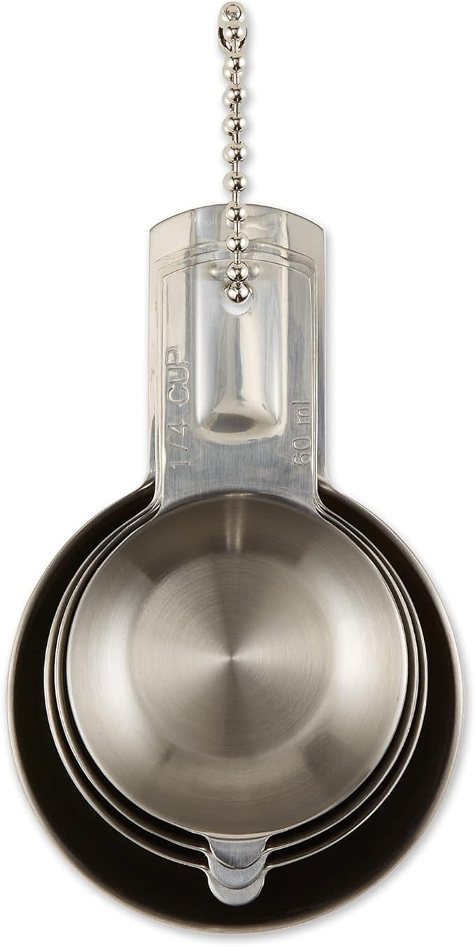 RSVP International Endurance Stainless Steel Measuring Cups, Set of 4 | 1/4 Cup to 1 Cup Measurements | Nest for Easy Storage | Dishwasher Safe | Dry or Liquid | Baking or Cooking