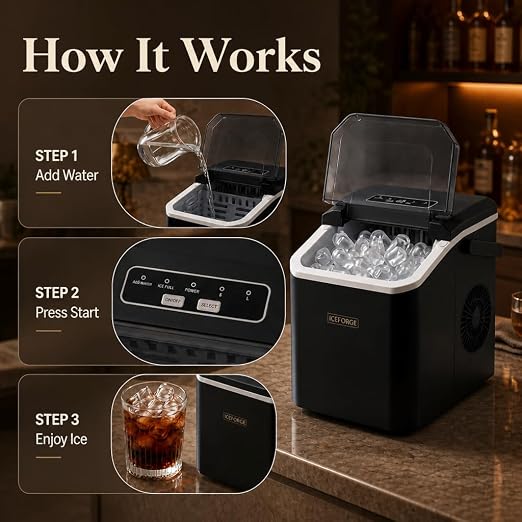Countertop Ice Maker, Portable Ice Maker Machine, 6-Minute Fast Bullet Ice Maker with Self-Cleaning, Compact Ice Machine with Handle, Basket & Scoop for Kitchen, Home, Office, RV Camping,Black