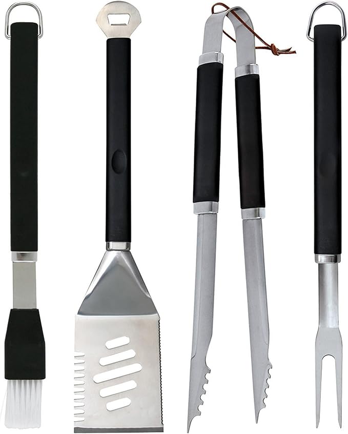Mr. Bar-B-Q, Inc. 02466Y Plastic Finger Grip 4-Piece Tool Set, Black