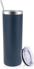 Volhoply 20 oz Skinny Tumbler with Lid and Straw, Stainless Steel Straight Tumblers Cup, Vacuum Insulated Coffee Mug for Home, Office, Travel, DIY (Navy,1 Pack)