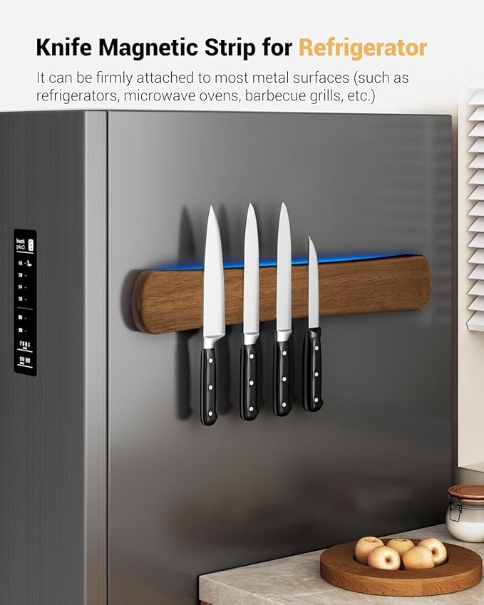 Swaitee Magnetic Knife Holder for Wall, 18 Inch Acacia Wood Magnetic Knife Strip, Kitchen Storage Organizer, Fridge Side Mount, Housewarming Gifts for New Home