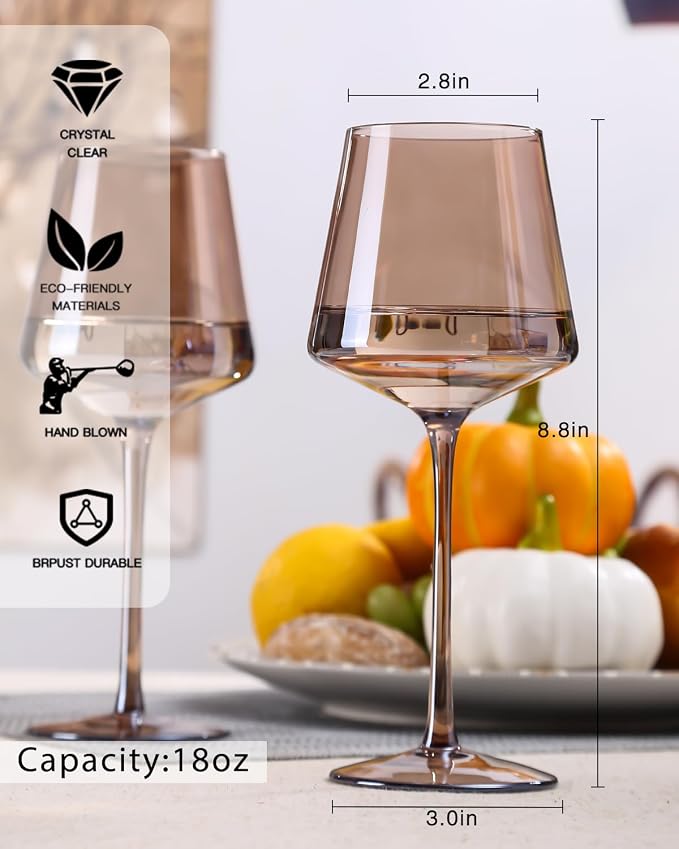comfit Colored Wine Glasses Set of 6-16oz Smokey Sand Wine Glasses with Tall Long Stems and Flat Bottom,Crystal Amber Wine Glasses-Unique Gifts for Wine Lovers,Wedding,Engagement Gifts(Smokey Sand)