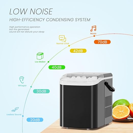 Ice Makers Countertop, Portable Ice Machine with Handle, 6 Mins 9 Bullet Cubes with Basket and Scoop, 26lbs in 24Hrs, Auto-Cleaning, for Home, Kitchen, RV, Camping, Black