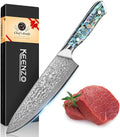 KEENZO Damascus Chef Knife 8 inch, Professional Kitchen Knives,Sharp Japanese Chef's Knife, Hand Forged 67-Layer Damascus Steel Cooking Knife, Ergonomic Abalone Shell handle with Gift Box