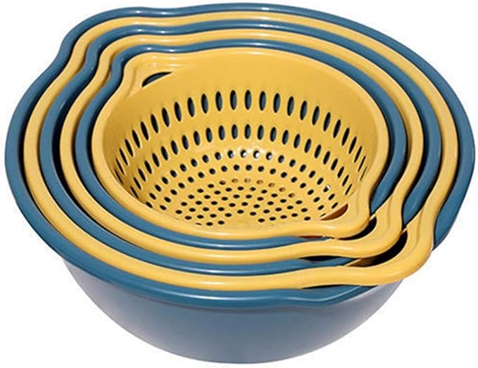 6 Pieces Colander with bowl, Plastic Strainer for Pasta, Veggies and Fruits, BPA Free, Dishwasher Safe (blue, tiny)