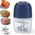 Electric Garlic Chopper Mini 350ml, USB Rechargeable Portable Veggie Chopper, Wireless Mini Food Processor with Stainless Steel Blades for Garlic, Onion, Nuts & Vegetables (Blue)