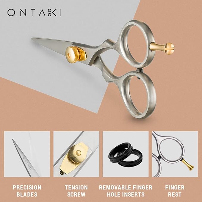 Ontaki Beard & Mustache Scissors for Men - 5.5" Japanese Steel, Silver - Precision Sharp Blades, Ergonomic Finger Rest & Adjustable Tension Screw for Perfect Trimming - Beard Grooming Scissors