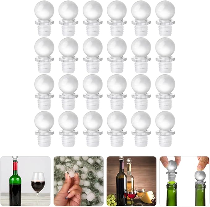 BESPORTBLE 24Pcs Glass Ball Wine Bottle Stoppers Decorative Glass Wine Stopper for Liquor Bottles Portable Reusable Sealers for Home Bar Kitchen Use