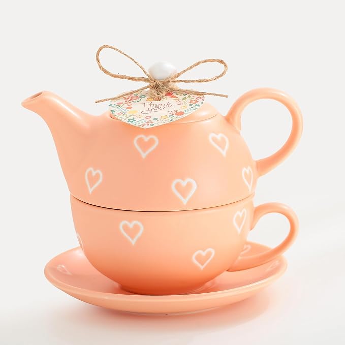 Domini Teapot cup combo,Teapot and Teacup for One,Tea Cup and Saucer Set-Tea Pot Set Gift for Girl Women,Matte orange