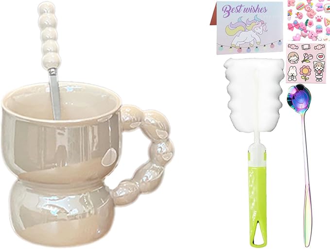 Pearl Ceramic Coffee Mug for Tea Latte Milk Cute Love Shape Cup for Home Office Women Gift 6.5 oz (Pearl Beige 2, 300 ml)