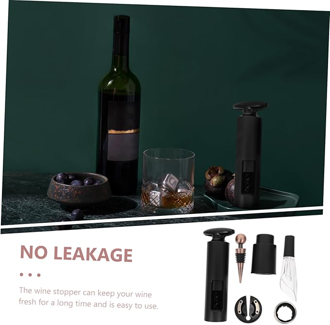 6pcs Wine Pourer Set Vacuum Stoppers Rotary Bottle Opener and Wine Accessories Elegant Black Design