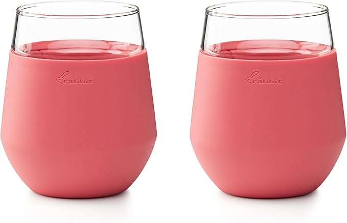 Rabbit Wine Freezable Glasses Chillable Stemless Wine Glasses, Freeze to Keep Wine Cold Longer, No Dilution, Set of 2, Rose