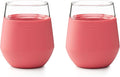 Rabbit Wine Freezable Glasses Chillable Stemless Wine Glasses, Freeze to Keep Wine Cold Longer, No Dilution, Set of 2, Rose