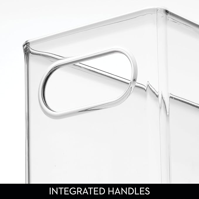 iDesign Slim Clear Plastic Stackable Storage Bin - Narrow Fridge, Pantry, or Kitchen Cabinet Organizer, 4-Pack
