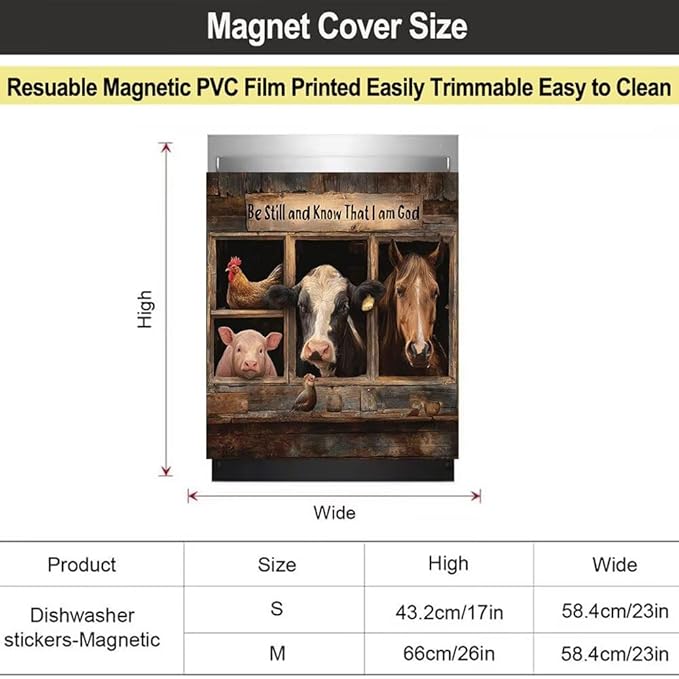 Rooster Dishwasher Magnet Cover,Dishwasher Refrigerator Decoration Pig Horse Magnetic Panel Decal,Cow Washing Machine Cover Magnet, Farmhouse Kitchen Appliance Magnet Door Sticker,23"x26"