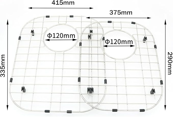 Large & Small Combination Sink Protectors - 304 Stainless Steel Draining Grid & Dish Rack, Offset Hole, Large(13 3/16 x 16 11/32) + Small(11 27/64 x 14 49/64)