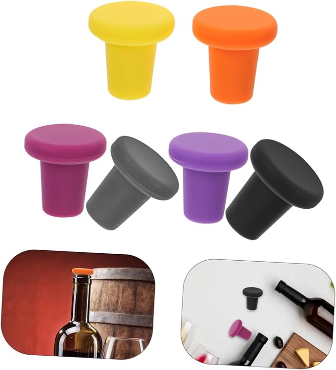 ULTECHNOVO 6pcs Silicone Wine Stoppers Reusable Leakproof Seal for Wine Beer and Beverage Bottles Vibrant Colors for Easy Identification and Decor Food-grade Silicone