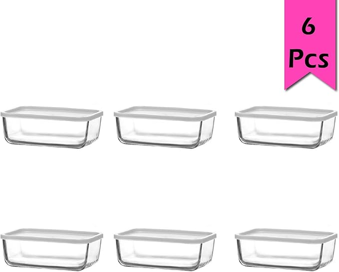 Hakan LAV Cube Food Containers with Lids, Glass Meal Prep Containers with Lids Glass Food Container Set, 6 Pack Food Storage Containers, 6 Pcs, 39.5 Oz (1170 cc)