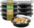 [32 oz Round Meal Prep Containers with Lids – BPA-Free Food Storage Containers, Bento Box for Restaurant & Catering Use, Stackable, Microwave, Dishwasher, Freezer Safe – 100 Pack