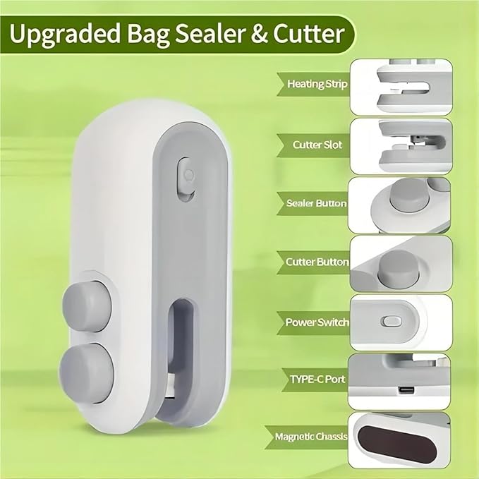 Mini Snack Bag Sealer, Rechargeable 2 in 1 Bag Heat Sealer, Plastic Bag Resealer, Keep Food Fresh, Small Sealer with Blade
