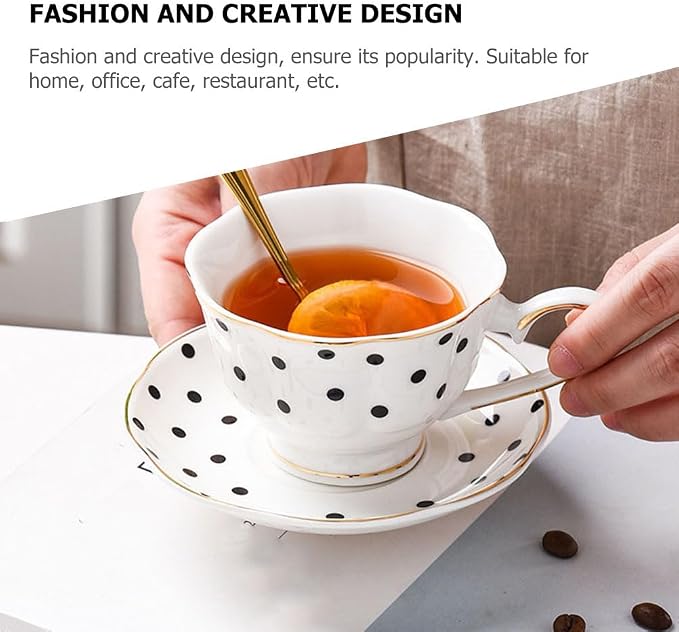 Didiseaon Polka Dot Cup and Saucer Set Ceramic Tea Mug with Saucer 5.51 Inch European Style Coffee Cup for Home and Office Afternoon Tea You Deserve to Have One