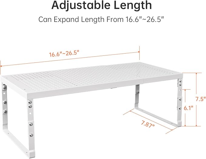 Expandable Adjustable Stackable Multi-Purpose Spice Racks,Metal Storage Rack, Practical Kitchen Pantry Shelves, Countertop for Kitchen, Bathroom, Storage Room & Other Places(1Pack/White,Medium)
