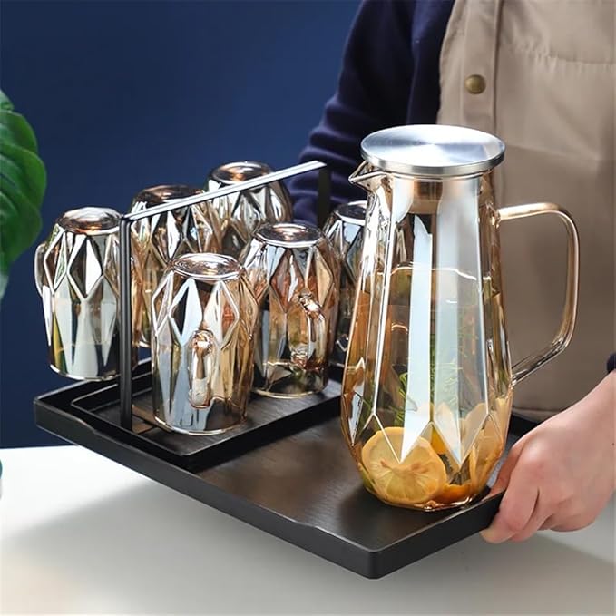 GLigeT Iced Tea Pitcher 1.4L Glass Water Pitcher with Lid Hot Cold Water Water Jug Home Water Carafe Great for Iced Tea, Lemonade, Juice, Milk, and More Water Jug(Brown)
