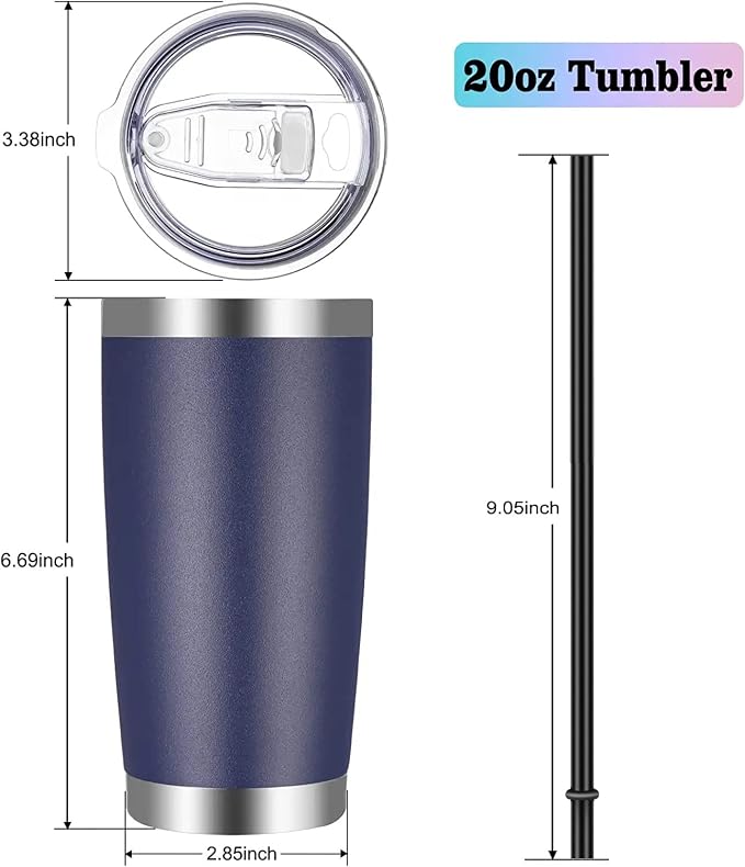 VEGOND 20oz Tumbler with Lid and Straw Stainless Steel Tumbler Cup Bulk Vacuum Insulated Double Wall Travel Coffee Mug Powder Coated Coffee Cup, Navy Blue, 6 Pack