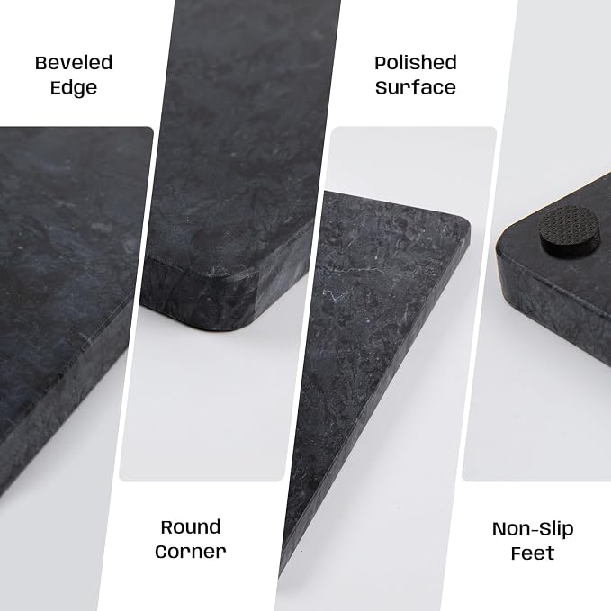 Black Marble Cutting Board For Kitchen, Large Marble Slab Pastry Board With Non-Slip Feet For Baking, Cheese, Charcuterie, Chocolate, 16x20 Inch, Pack Of 1 Piece