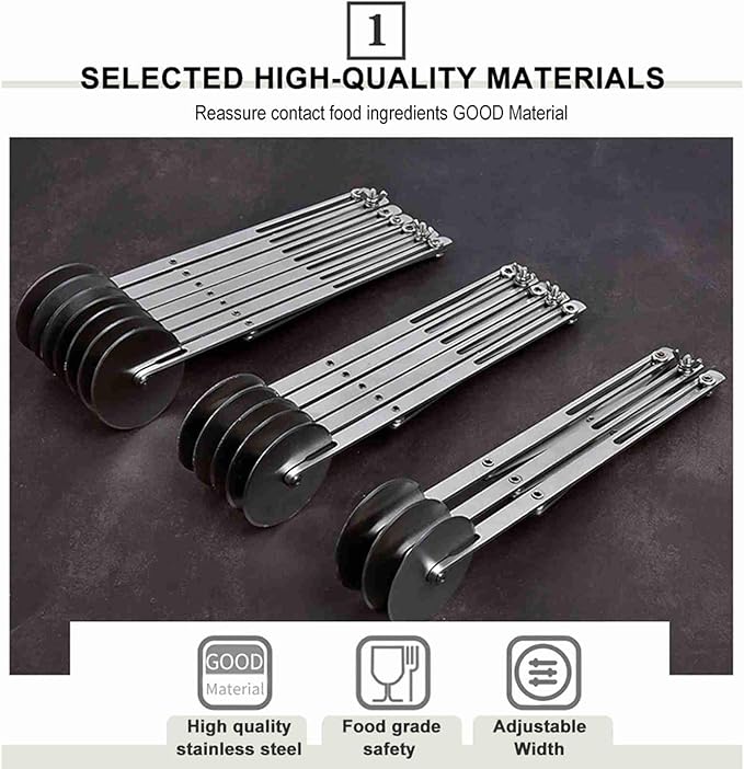 7 Wheel Stainless Steel Pizza Knife Wheel Cutter Adjustable Dough Divider, Silver - Durable Food Grade Material, Even Cutting, Ideal for Baking Pizza and Pastry (7 wheel)