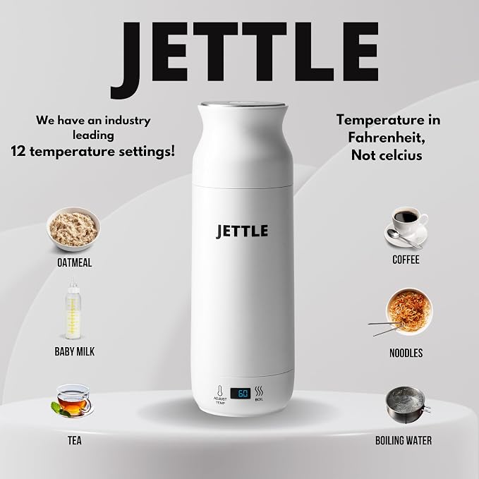 Jettle Electric Kettle - Travel Portable Heater for Coffee Tea Milk Soup - Stainless Steel Travel Water Boiler tea pot with Temperature Control - LED - Automatic Power Off - 450ml - Kitchen Appliance