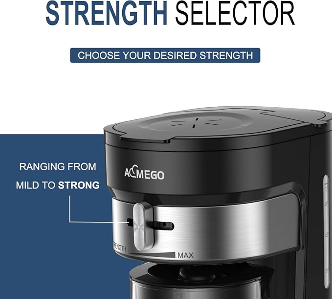 AEMEGO Iced Tea Maker, Brewing System with 2.5-quart Glass Pitcher, sliding strength selector, Stainless Steel Decoration, Reusable Filter (Black)