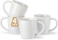 Lareina Coffee Mug Set of 4, 12 oz Ceramic Embossment Mug Set for Latte, Hot Tea, Cappuccino, Mocha, Cocoa, Housewarming Wedding Gift, Ivory White