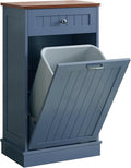 KIGOTY Tilt Out Trash Cabinet,Wooden Kitchen Trash Bin Holder Garbage Bin Recycling Cabinet Laundry Hamper with Solid Wood Countertop and Hideaway Drawer (Haze Blue)